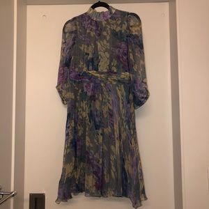 PASSION MIDI COCKTAIL CHIFFON DRESS, FLORAL LILAC